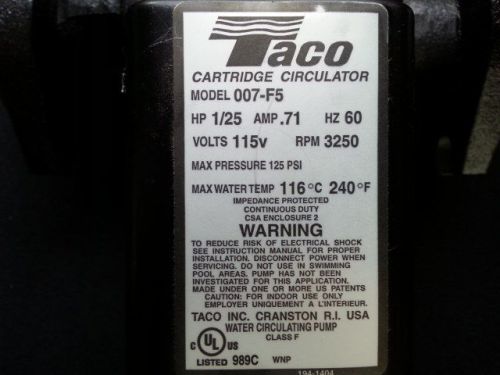 Taco 007-f5 cast iron cartridge circulator pump 1/25 hp 3250rpm  new gaskets!!! for sale