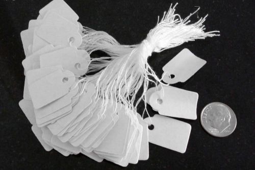 100 White paper jewelry price tags write on label string attch 7/8&#034; x 5/8&#034; pt007