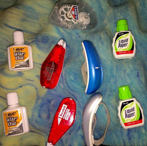 Office Supply Lot: 4 White Correction Fluid 5 Adhesive Tape Dispenser Refillable