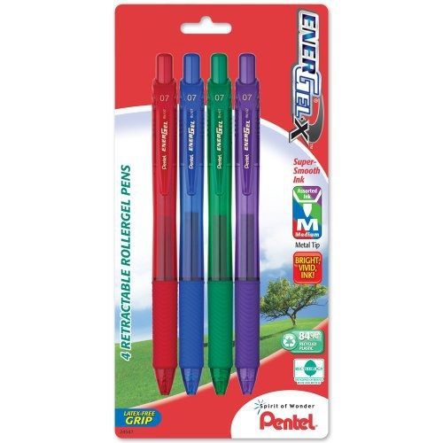 Pentel EnerGel-X Retractable Liquid Gel Pen, 0.7mm, Medium Line, Metal Tip, 4