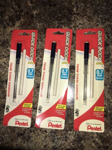 Lot Of 3 Pentel Refill Lead Cartridge Quick Dock and 3 Erasers 0.7mm (QDR7LE3BP)