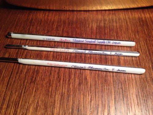 set of 3 Vintage Glass Clinical Doctors Thermometers with test tubes