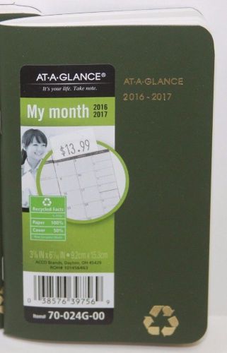 At A Glance 70-024G-00 My Month Pocket Planner 2016-2017 3 5/8&#034; x 6 1/16&#034; Green