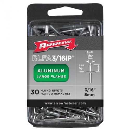 Long Large Flange Aluminum 3/16&#034; Rivets, 30-Pack Arrow Pop Rivets RLFA3/16IP
