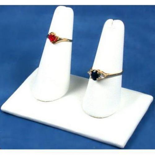 2 Finger Ring Display White Faux Leather 4&#034;