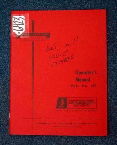 Kearney&amp;Trecker Operator Manual S12 &amp; S15 Series Knee Type Mill, Inv 18092 copy