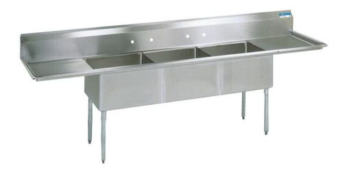 BK 3-Bowl Sink with Two Drainboards, 90&#034; Wide, 18&#034; x 18&#034; Bowls