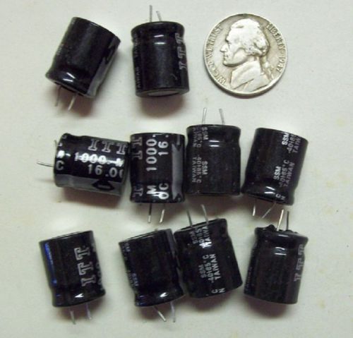 1000 UF 16 Volt Electrolytic Capacitor. New. 10 Per Pack.