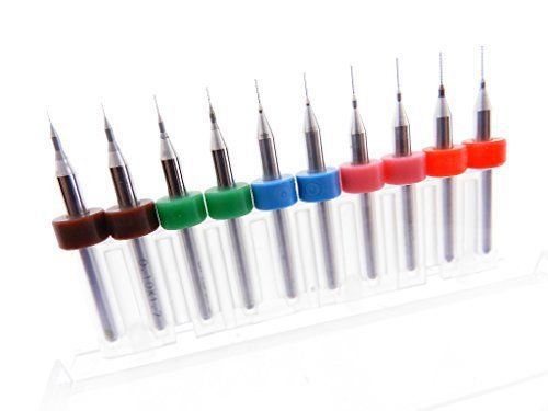 10 mixed micro drill bits dremel cnc pcb .1mm, .15mm, .20mm, .25mm, .30mm for sale