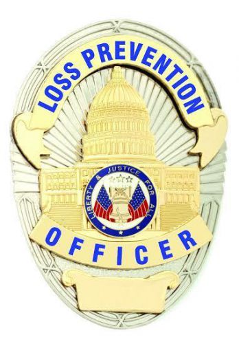 Obsolete Loss Prevention Gold Silver Shield Badge with U.S. Flags on Center Seal