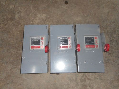 LOT OF 3 CUTLER HAMMER DH261UGK 30 AMP 600 VOLT 1 PHASE NON FUSIBLE DISCONNECT
