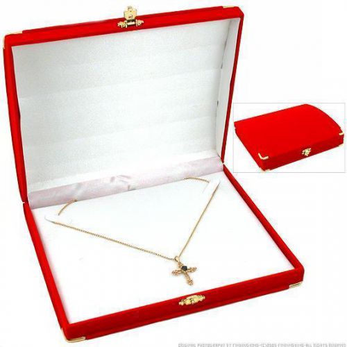 Red velvet necklace gift box with brass corners for sale