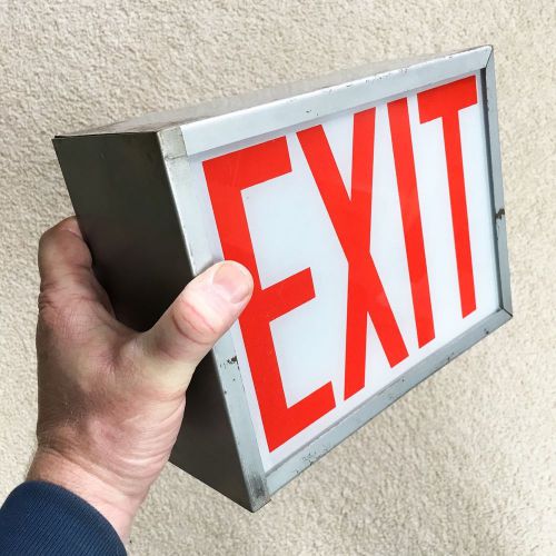 Vintage metal and glass lighted exit sign - silvray-litecraft corp. for sale