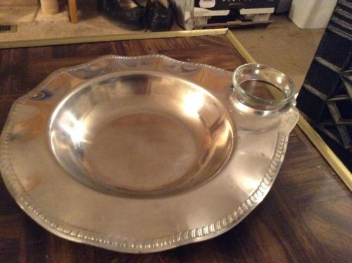 Stainless steel fluted seafood server trays with glass cup