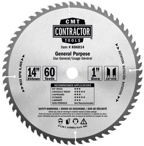 CMT K06014 ITK Contractor General Purpose Saw Blade, 14 x 60 Teeth, 10? ATB with