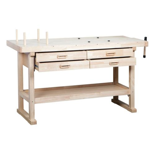 60&#034; Hardwood Work Bench 4 Drawers/Vise/Storage Shelf Great For Shop or Garage