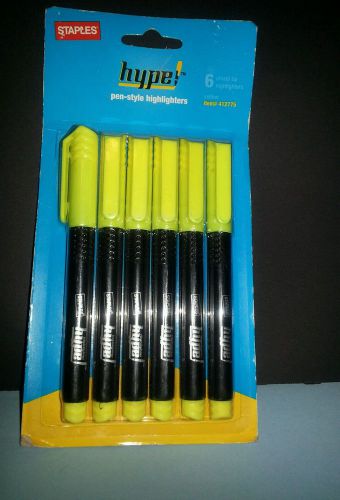 Staples Hype Chisel Tip Pen Style Highlighters, Yellow,1pack (6 pens) #412775