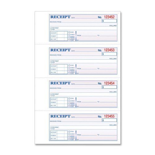 Tops tops money/rent receipt book, 2-part, carbonless, 11 x 7-5/8 inches, 4 for sale