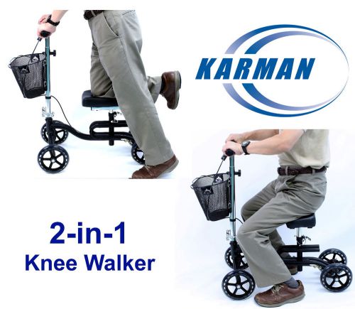 Knee Scooter Walker 2-in-1 Foldable Leg Crutch Brakes Karman KW-100-BK Black NEW