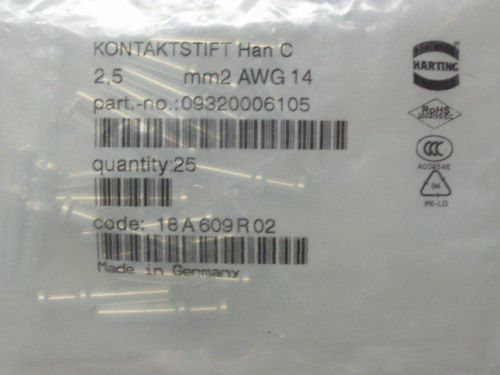 HARTING HAN C 2,5 mm2 AWG 14 MALE CRIMP CONTACT 09320006105
