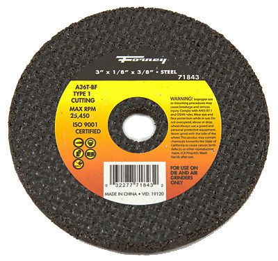 FORNEY INDUSTRIES INC 3&#034; x 1/8&#034; Type 1 Metal Cut Off Wheel with 3/8&#034; Arbor