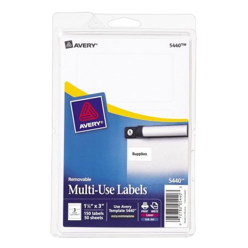 Avery Removable Print or Write Labels 1.5 x 3 Inches White Pack of 150 (5440)