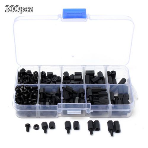 300pcs m3 nylon black hex screw nut spacer stand-off varied length assortment for sale