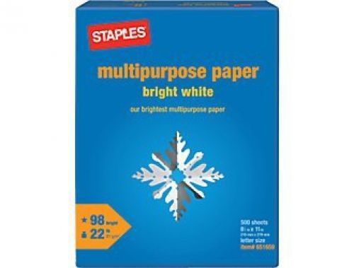 Staples multipurpose paper, 8 1/2 x 11, bright white, 500 sheets/ream for sale