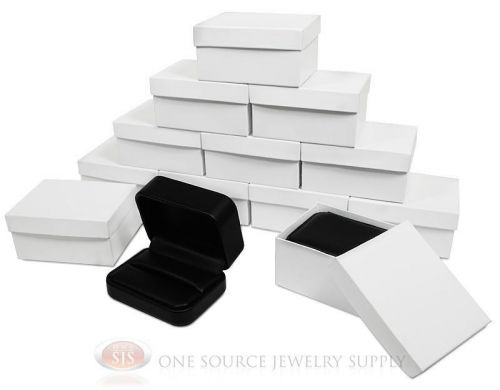 12 piece double ring black leather jewelry gift box 3 1/8&#034;w x 2 3/8&#034;d x 1 1/2&#034;h for sale