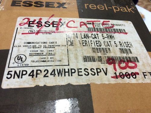 ESSEX CABLE 5NP4P24WHPESSPV 24 AWG 4 PAIR CATEGORY 5 WHITE JACKET 1X900&#039;