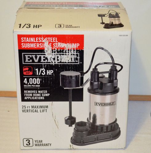 Everbilt sp03302vd 1/3 hp 4000 gph stainless steel submersible sump water pump for sale