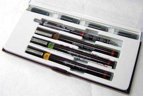 New rotring isograph junior set 0.2/0.3/0.5 3 pen 1 tikky pencil 4 ink cartridge for sale