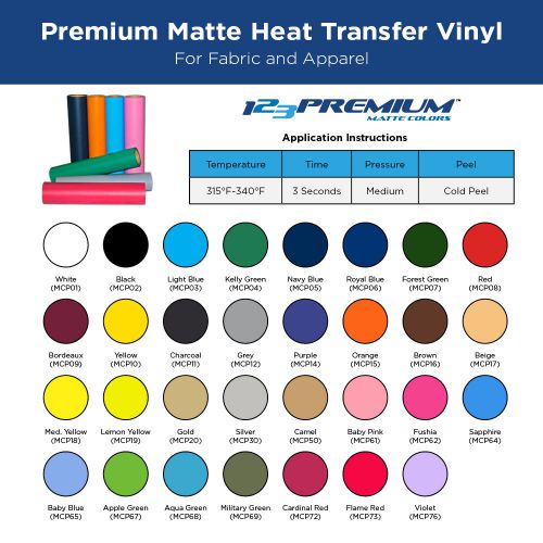20&#034;x 5yds 123 premium heat transfer vinyl - matte for sale