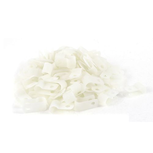100 Pcs Screw Mounting White R Designed Plastic Cable Clamp 6mm x 4mm