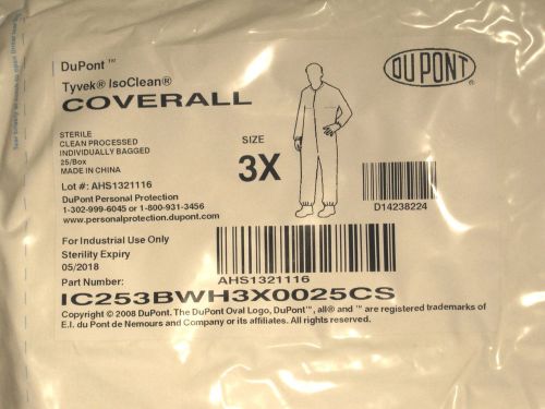 Qty 2,dupont ic253bwh3x0025cs tyvek isoclean coverall,3x-large,clean and sterile for sale