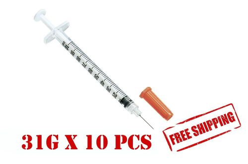 Package of 10 *  Disposable 31GX8 Syringes with a needle EXP DATE: 10.19 NEW!