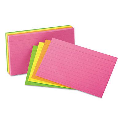 Ruled Neon Glow Index Cards, 5 x 8, Assorted, 100/Pack 47257