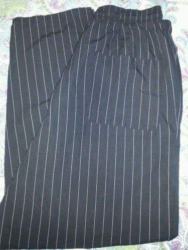 Fashion Seal Black w/white pinstripe uniform/chef&#039;s pants elastic waist size S