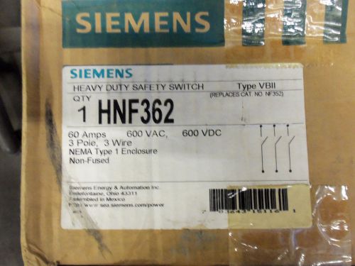 NEW SIEMENS HNF362 60 AMP 600V NON-FUSED HD SAFETY SWITCH DISCONNECT