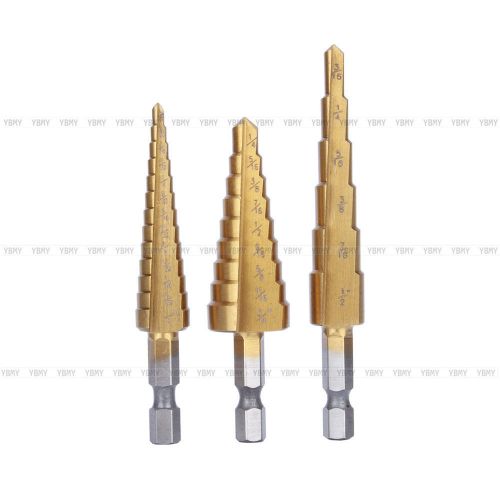 Hot 3pc small step drill bit set titanium coated high speed steel bit with pouch for sale