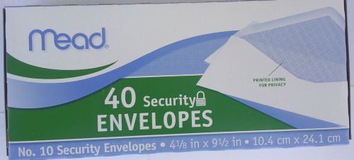 SECURITY BUSINESS ENVELOPES #10 4 1/8&#034; x 9 1/2&#034; White 40 Envelopes/Box MEAD