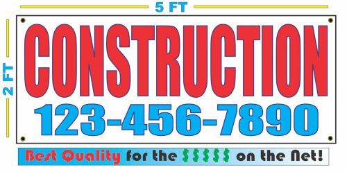 CONSTRUCTION w/ CUSTOM PHONE Banner Sign NEW Larger Size High Quality!