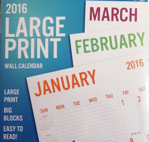 16-Month 2016 LARGE PRINT Wall Calendar NEW Home Family Planner Organizer Mom