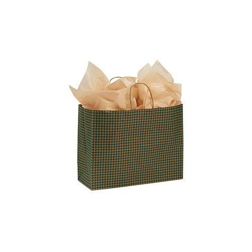Count of 100 Large Green Gingham Paper Shopping Bag 16” x 6” x 12”