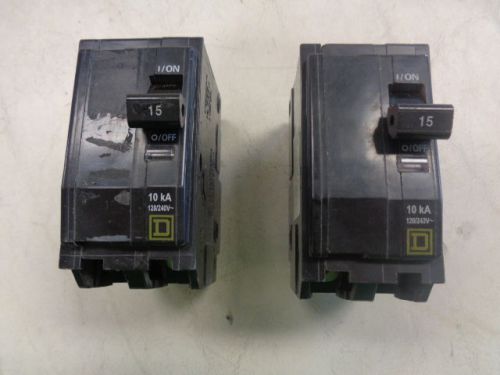 SQUARE D PAIR (2) 15 AMP CIRCUIT BREAKER 2 - POLE MARINE BOAT