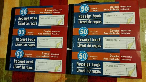 LOTS 6 Receipt Books /50 Duplicate 2 copy Carbonless no stub 3.34&#034; x 6.65&#034;