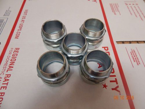 Lot of 5 (five) EMT non insulated compression connectors 1.5&#034; inch 1 1/2&#034;