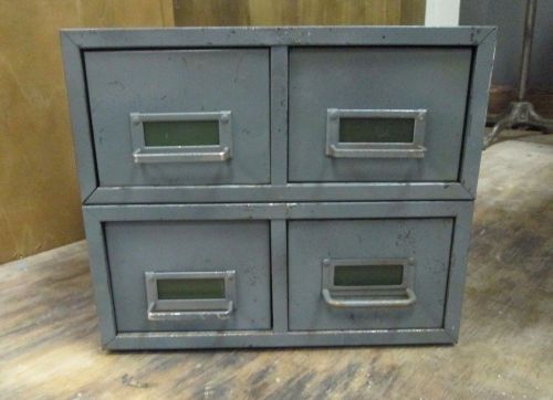 Pair Vintage Military Index card Double Cabinets Stacking Green / Gray