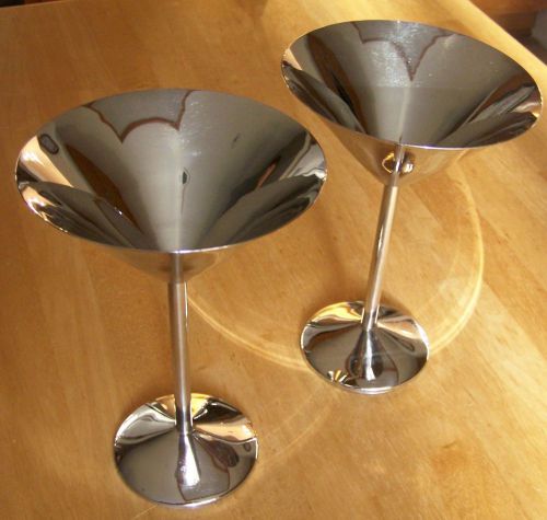 Martini Glass Stainless Steel SET OF TWO 7.4 oz. Martini Glasses 7.7 Inches Tall