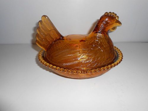 Amber Pressed Glass Chicken or Rooster Covered Butter or General Bowl/Dish